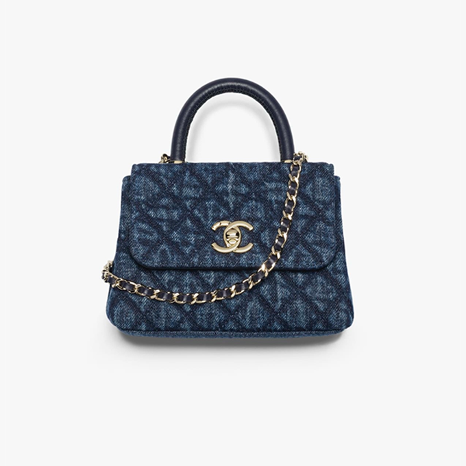 chanel mini coco handle denim chain clutch bag